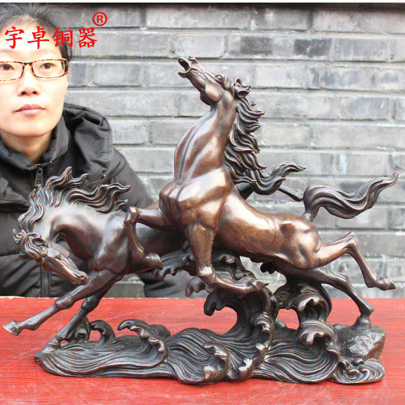 宇卓铜器纯铜马黄铜马双马家居装饰办公室工艺品摆件