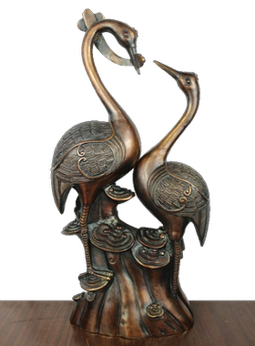 天长地久百年好合双鹤黄铜摆件