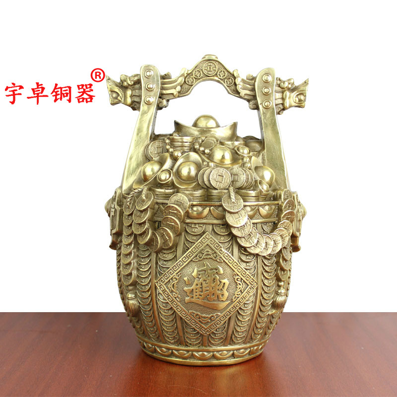 宇卓铜器 纯铜桶 黄铜桶 一桶金 铜钱 家居装饰工艺品摆件