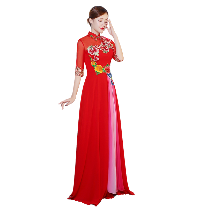 舞台表演服走秀旗袍长款演出服女