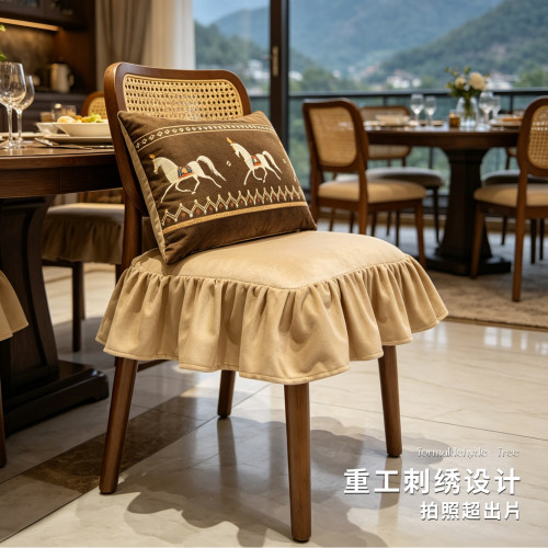 欧式中古风丝绒马蹄形防滑餐椅垫