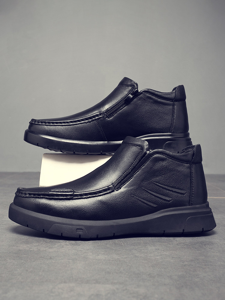 COTTON SHOES MENS WINTER LEATHER CASUAL HIGH-TOP MENS COTTON LEATHER SHOES MIDDLE-AGED AND ELDERLY WOOL WARM VELVET DAD SHOES THICK SOLE