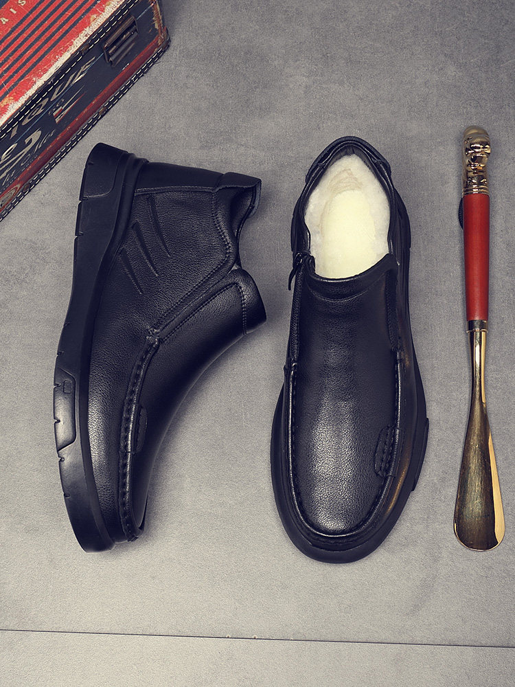 COTTON SHOES MENS WINTER LEATHER CASUAL HIGH-TOP MENS COTTON LEATHER SHOES MIDDLE-AGED AND ELDERLY WOOL WARM VELVET DAD SHOES THICK SOLE