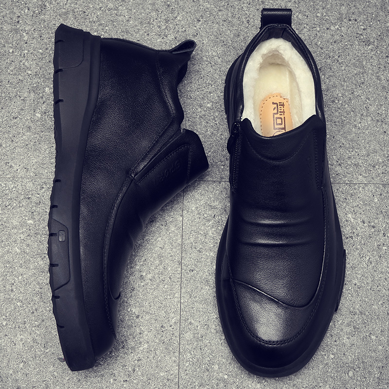 男士防滑加厚羊毛中老年人棉皮鞋