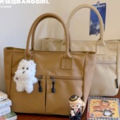 日系ins休闲文艺帆布包包女新款 百搭通勤菜篮子手提包外出妈咪包