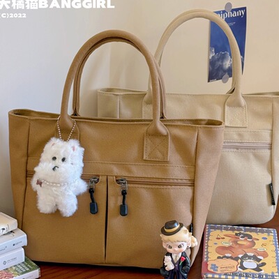 日系ins休闲文艺帆布包包女新款百搭通勤菜篮子手提包外出妈咪包