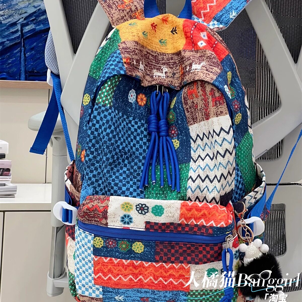 新款小众设计复古民族风拼贴撞色双肩包高中生大学生个性逛街背包