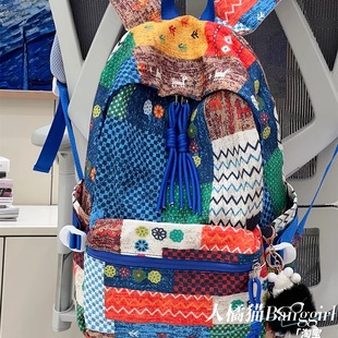 新款小众设计复古民族风拼贴撞色双肩包高中生大学生个性逛街背包