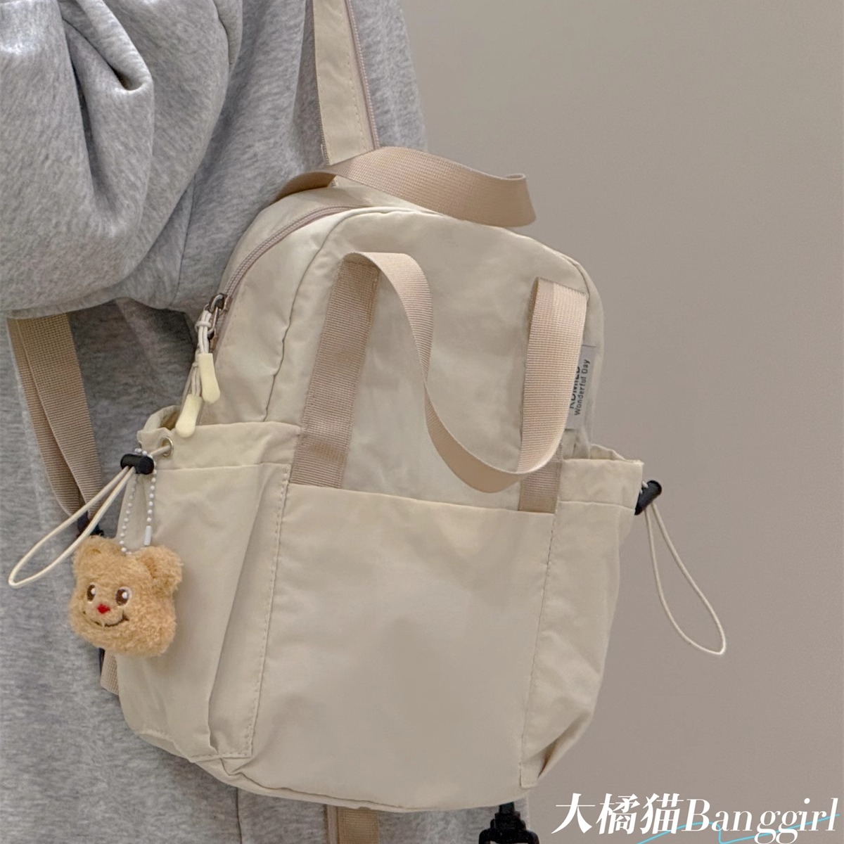 日系坚果包多功能帆布双肩女