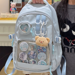 日系百搭大容量初中高中学生双肩背包透明吧唧痛包娃包JK可爱书包