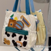 单肩包女学生补习袋手拎书袋小学生斜挎手提袋初中生帆布袋补课包