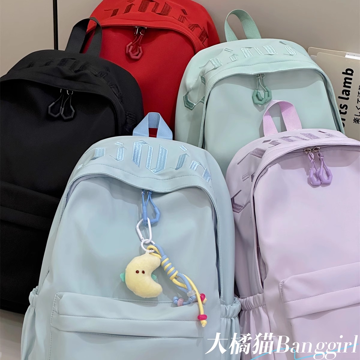 纯色百搭大容量书包女韩版高中初中学生双肩包高颜值简约休闲背包