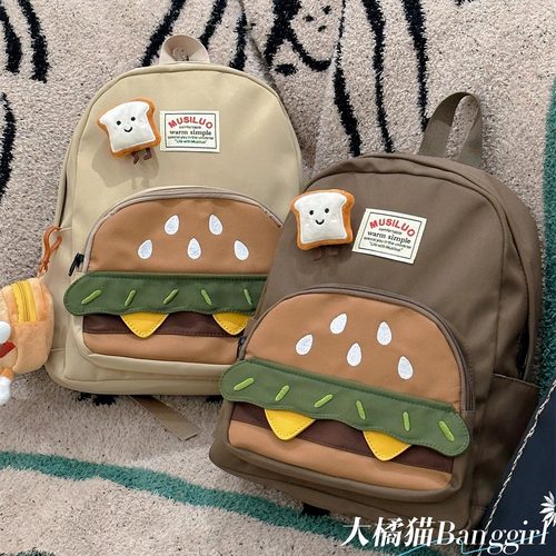 日系ins汉堡可爱个性小背包女卡通高中初中学生大容量双肩包书包