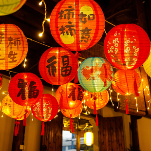 新年元旦装饰灯笼户外防水绸布中式古风国潮拍照场景布景道具美陈