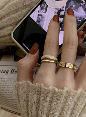 韩国东大门白贝母双层戒指小众设计食指戒2022年新款潮时尚个性