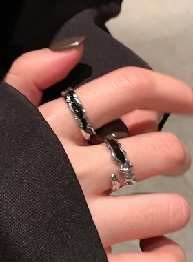 ins网红黑色复古滴釉开口戒指女轻奢小众设计高级感时尚个性情侣