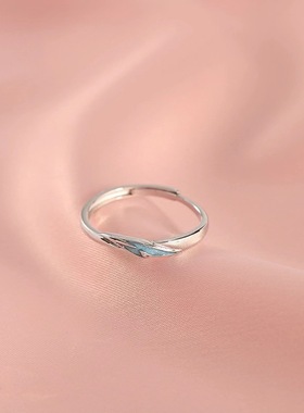 蓝色流云戒指女ins小众设计轻奢高级感开口食指戒简约云朵指环