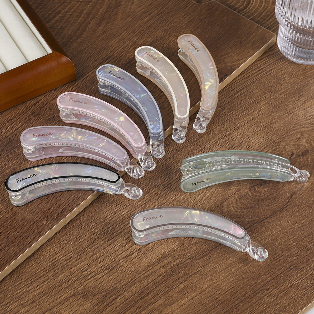 跨境大号香蕉夹竖夹竖卡马尾夹头饰幻彩扭扭夹香蕉夹发卡字母发夹