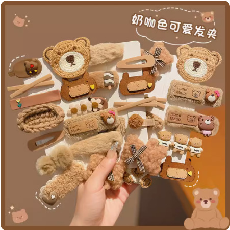 秋冬美拉德女童发夹头饰简约边夹可爱毛绒侧边刘海夹子碎发卡