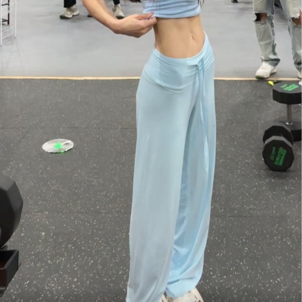 跨境春夏款健身裤休闲裤高腰阔腿裤瑜伽显瘦百搭运动莫代尔面料