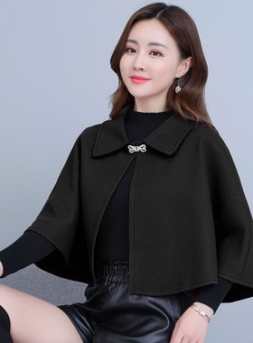 高品质毛呢斗篷披肩外套女春夏款