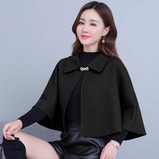 毛呢纯色披肩外套女2025春季新款斗篷式外搭韩版百搭开衫搭配旗袍