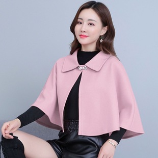 毛呢斗篷小外套女新款披肩外搭短款秋冬开衫搭配旗袍呢子披风坎肩