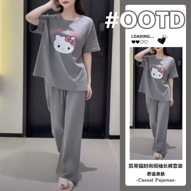 睡衣女款2026新款夏季带胸垫一体短袖卡通可爱夏天学生家居服套装