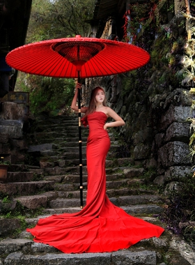春早大红油纸伞野立伞茶道伞婚纱影楼古风摄影旅拍用伞白色庭院伞