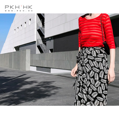 PKH.HK欧根纱拼接短袖针织上衣
