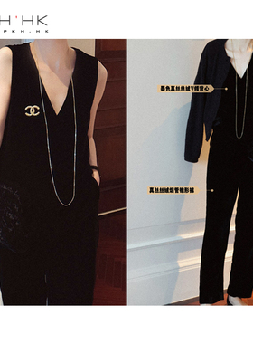 PKH.HK OUTLET SALE ALL BLACK桑蚕丝丝绒显瘦烟管锥形裤