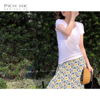 PKH.HK气质女装折扣店 四色恰到好处的时髦显瘦V领精棉修身T恤