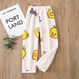 秋冬季法兰绒家居儿童暖暖裤男女孩童加绒加厚珊瑚绒休闲居家睡裤