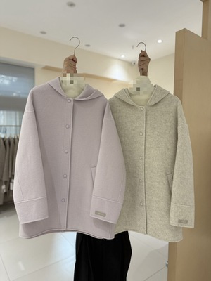 韩国2025新款连帽双面羊绒大衣女中长款高级韩系羊毛外套小个子女