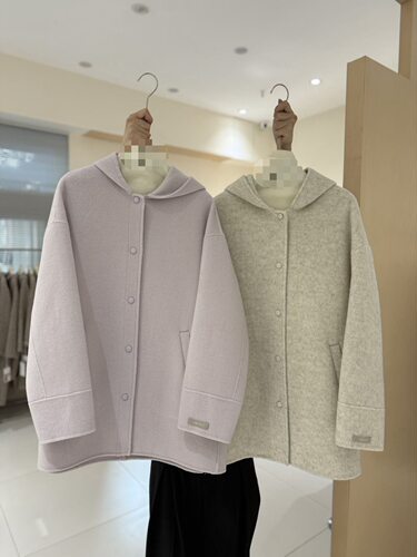 韩国2025新款连帽双面羊绒大衣女中长款高级韩系羊毛外套小个子女