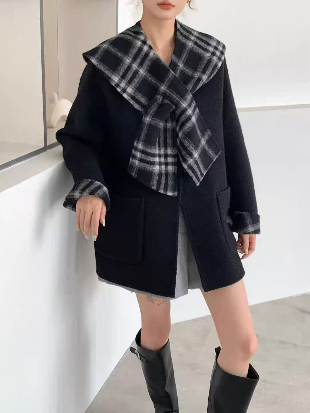2025新款双面羊绒大衣韩版时尚格子两穿中长款A版显瘦羊毛呢外套
