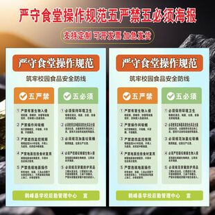 严守食堂操作规范五严禁五必须海报筑牢校园食品安全防线KT板贴纸
