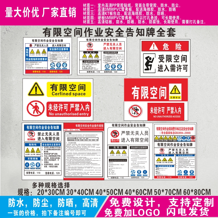 作业受限空间标志牌危害告知卡