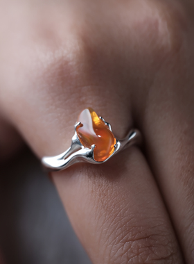 随形孤品定制银饰纯银戒指个性小众高级感设计感定制欧泊水晶月光