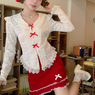 全城热恋纯欲miu系蕾丝衫半身裙