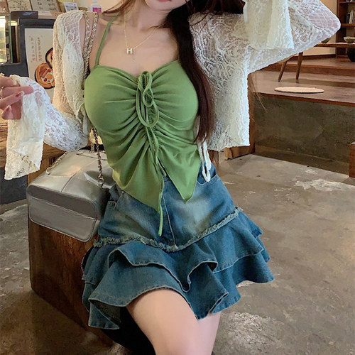 纯欲辣妹性感显白挂脖小吊带开衫