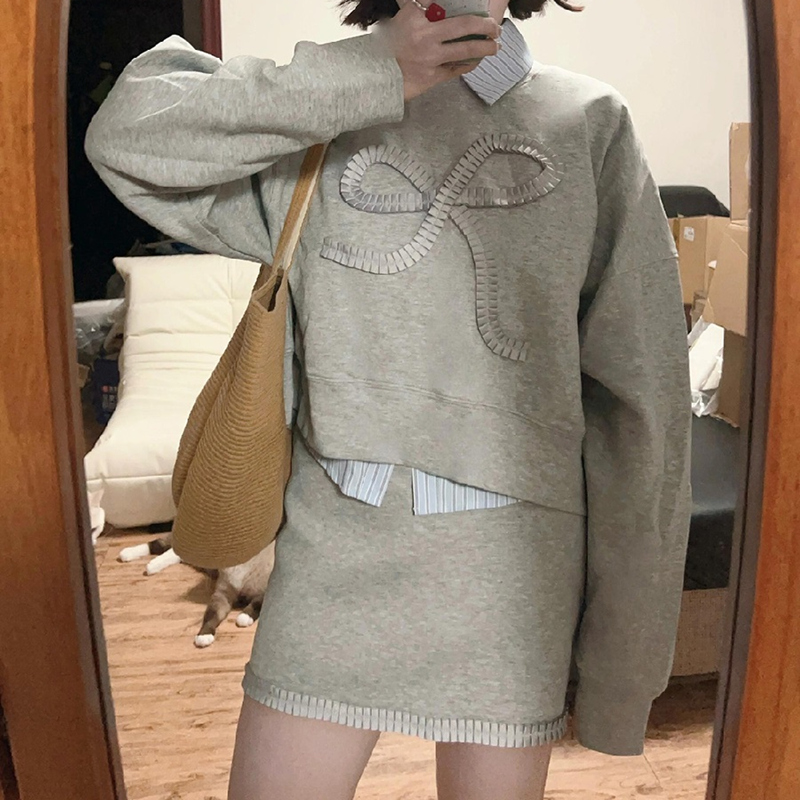 韩系甜酷辣妹早秋卫衣短裙三件套