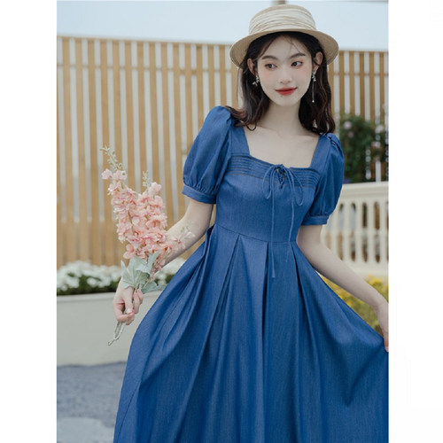 心动半夏港风复古女神范牛仔长裙