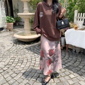 大码 胖mm复古Uma风玫瑰碎花收腰吊带连衣裙女秋冬辣妹显瘦长裙子