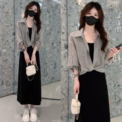 韩系大女主高级感衬衫吊带裙穿搭