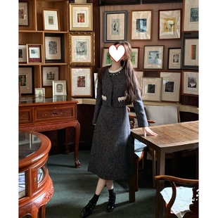 大码胖mm法式千金小香风高级感短外套收腰连衣裙女秋冬显瘦两件套