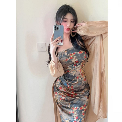 新中式辣妹秋冬私服抹胸裙两件套