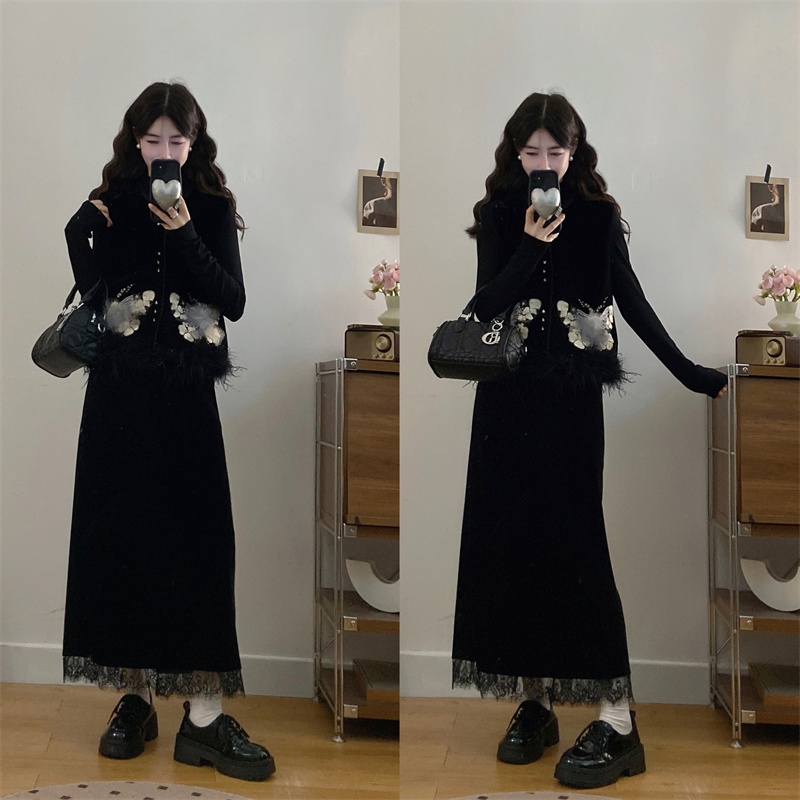 鸢尾蝶国风顶流新中式马甲半身裙