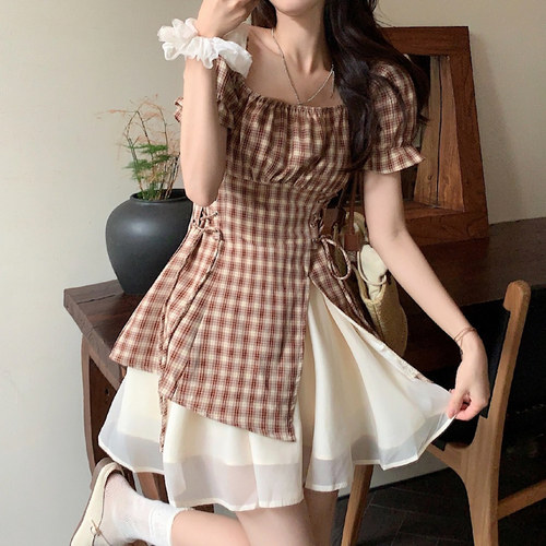 美式甜心辣妹假两件连衣裙套装裙