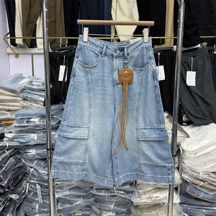 十米菲86580春款新品简洁时尚百搭高腰女款七分弹力工装牛仔裤